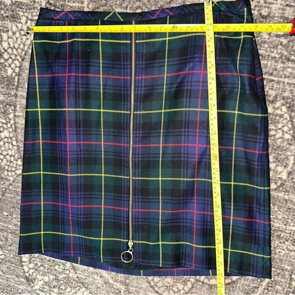 J. McLaughlin Womens Size 14 Green Tartan Plaid Wool Zip Up Front Straight Skirt
